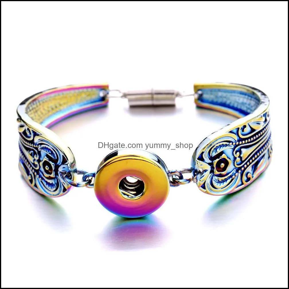 colorful color 18mm snap button charms carved patern bangle bracelet for women supplier yummyshop