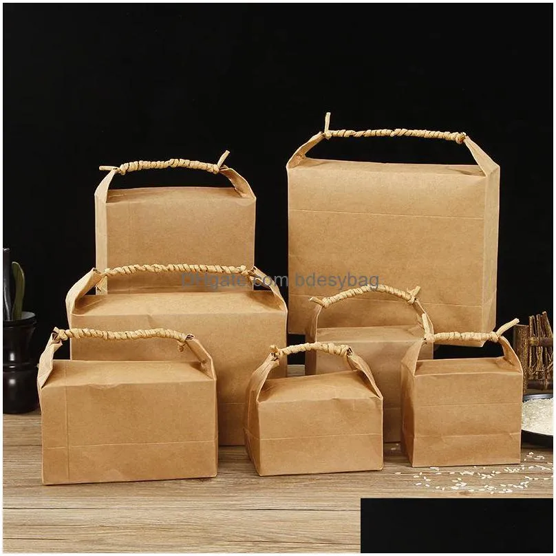 retro standing up kraft paper packing bag kraft cardboard box for rice tea food storage package bags wholesale lx4460