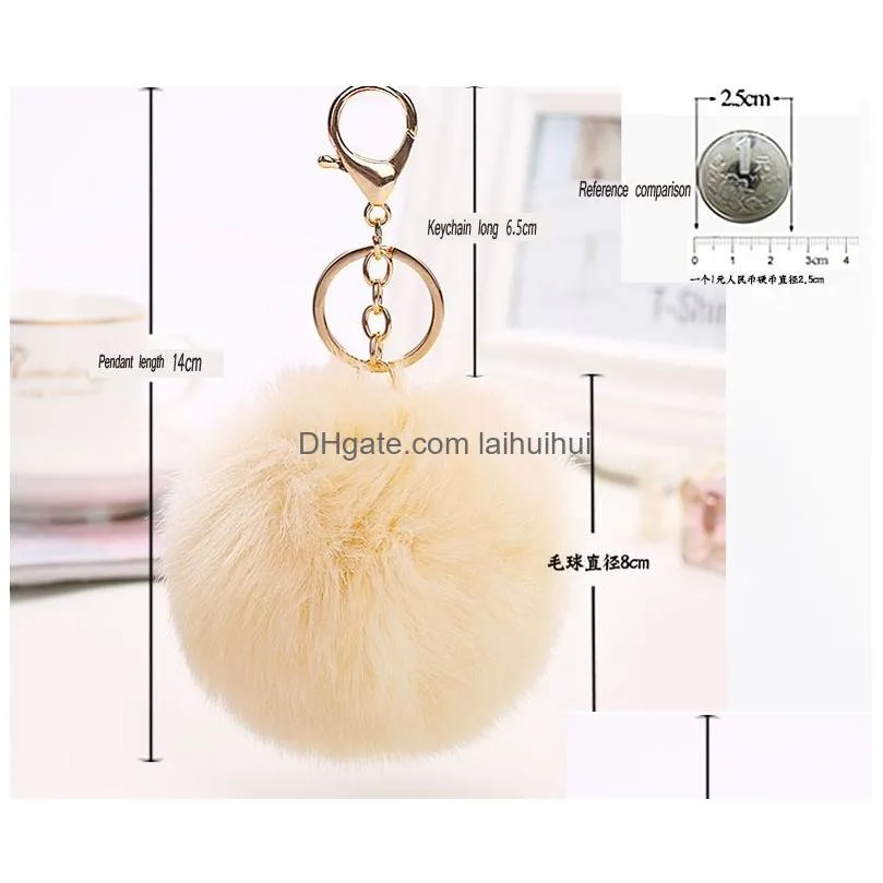 2017 lovely 8cm rabbit fur ball plush key chain round ball fluffy toy keychain hairy car key ring bag pendant car keychain c041