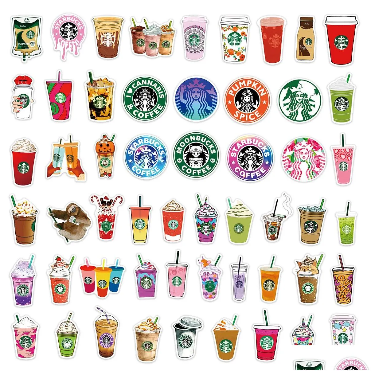 54 starbucks coffee milk tea mugs graffiti stickers laptop luggage car stickers