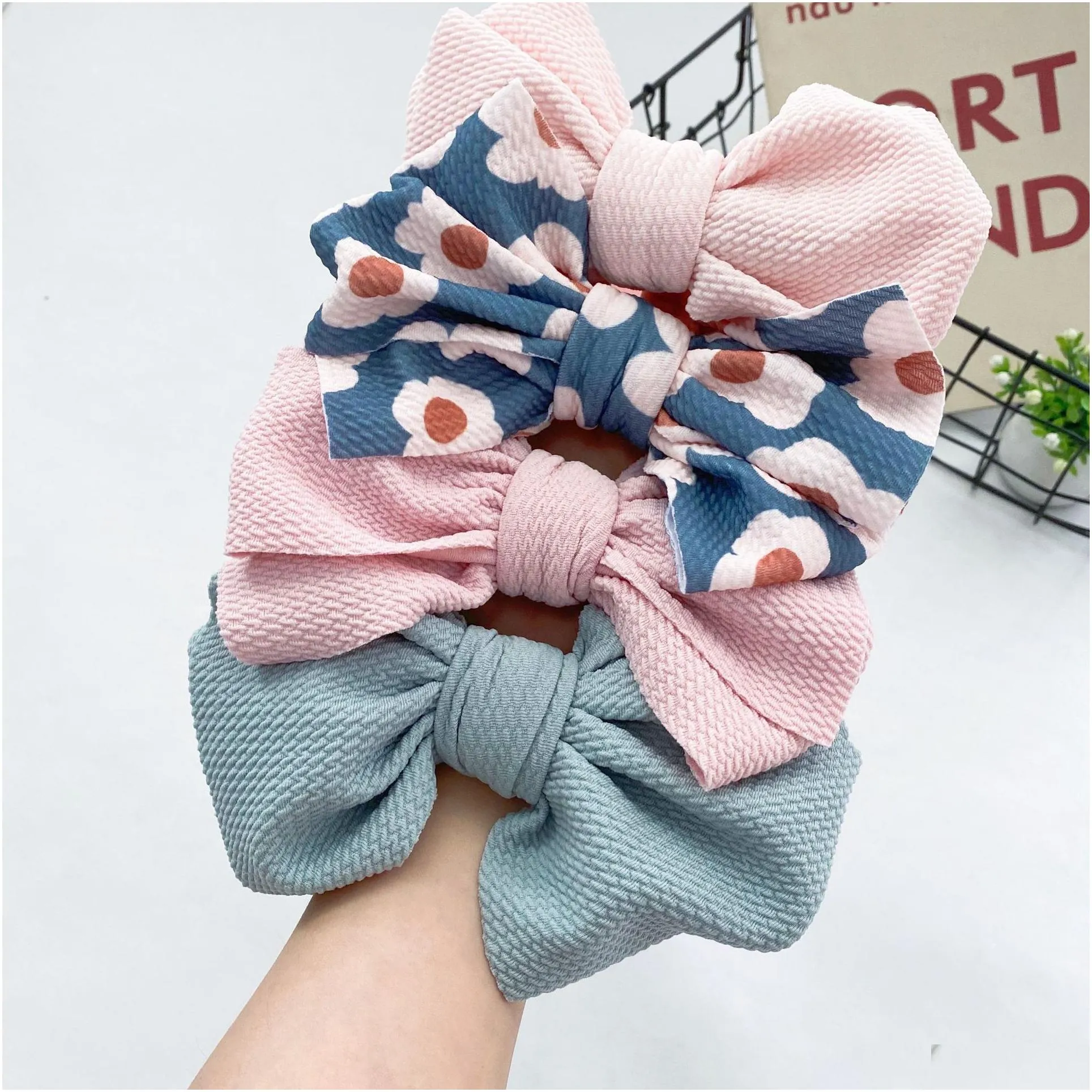 20pcs baby girls floral printed big bow headbands bandanas 15 colors children princess hair bows accessories kids design boutique