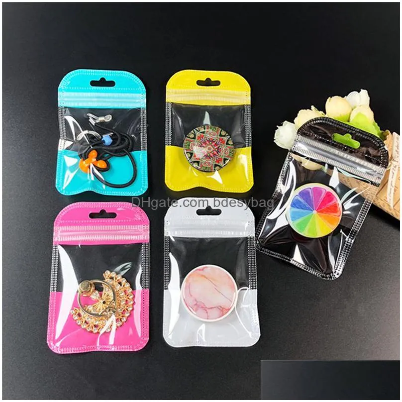 20 size translucent plastic zipper storage bag with hang hole pouches electronic accessories jewelry self seal storage bag lx4136