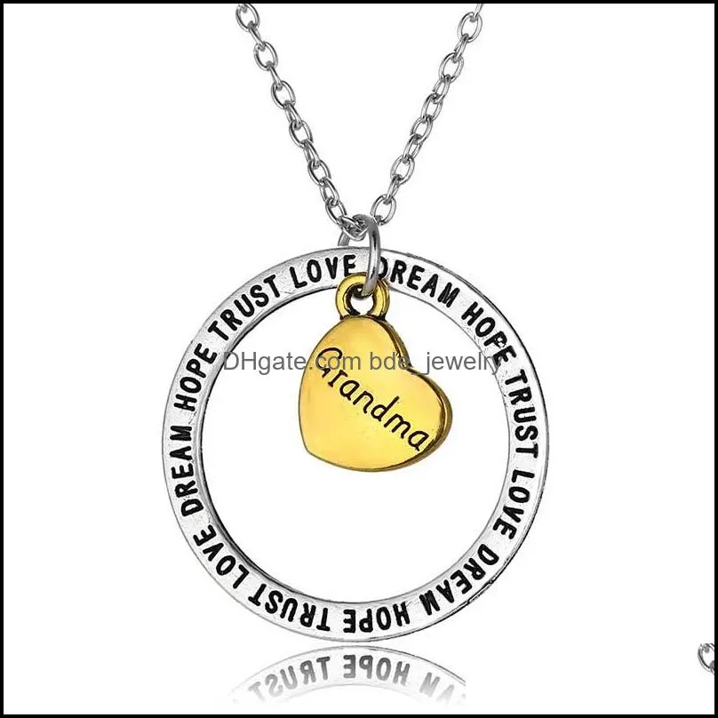 personalized family member gifts silver plated heart pendant love dream hope trust circle necklace mom grandma daughter sister dad xmas