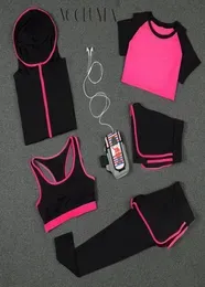 Voobuyla Women Running Sets Sports Yoga Leggings Shirts Shorts Vest Bra Jackets Hood Tights Clothes Fitness Jogging Suit 5pcs3807422