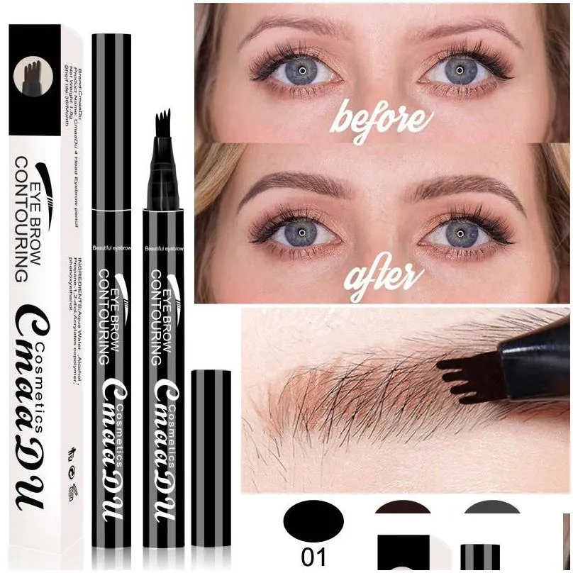 cmaadu different eyebrow shapes quad fork eyebrow pencil wholesale 3 color eye brow pen waterproof long last makeup pens