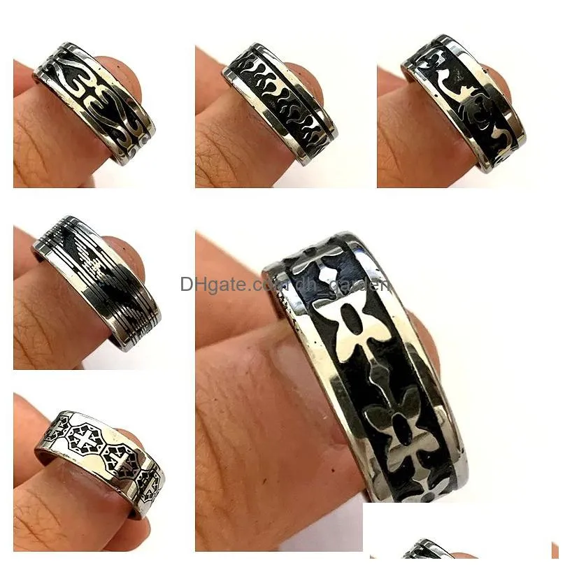 wholesale 30pcs black lines stainless steel rings mix men women band party gifts fashion punk retro jewelry