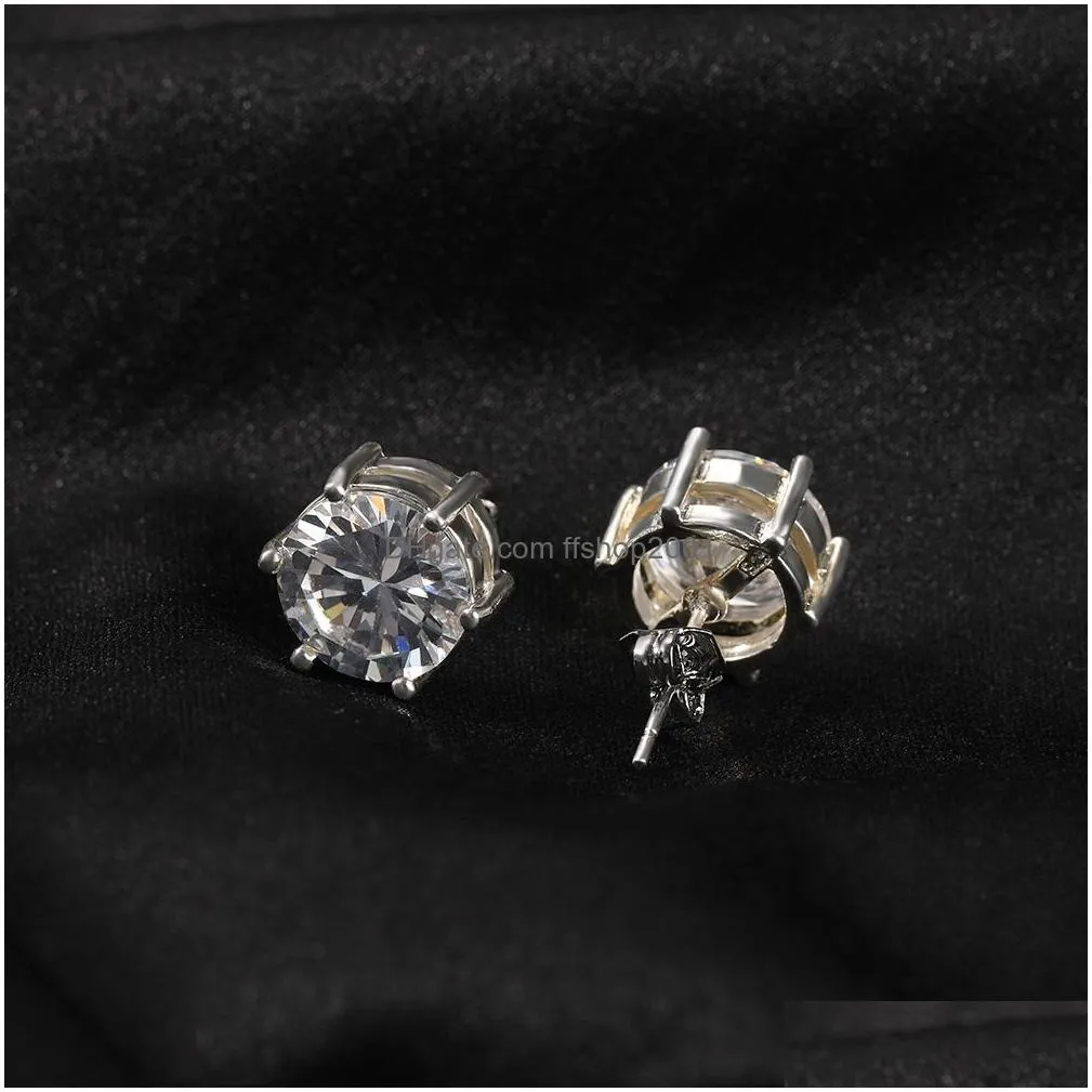 10mm hip hop stud earrings s925 silver needle simulated diamond 18k real gold rock rapper jewelry