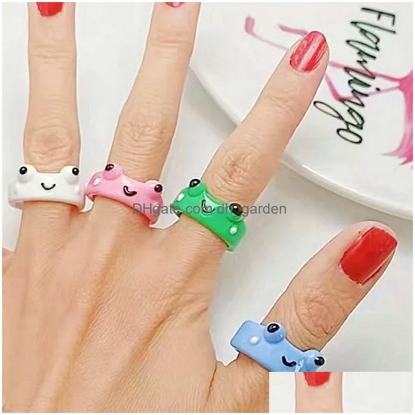 wholesale bulk 30pcs cute cartoon simle frog resin acrylic rings for women child colorful fashion jewelry party gifts accessory