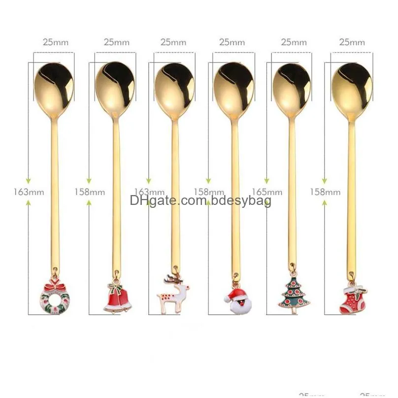 Coffee Scoops Creative Christmas Coffeeware Gold Sliver Coffee Scoops Stainless Steel Cutlery Set Serving Colorf Unique Spoons Drop De Dh6Vf