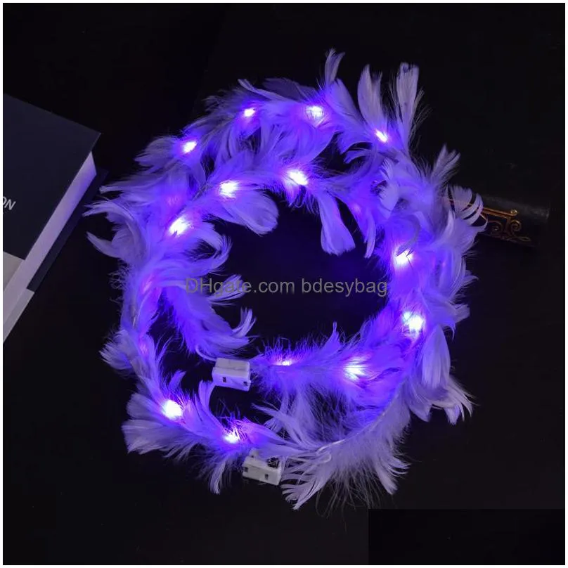 led feather wreath headband lightup headband luminous headdress for women girls wedding christmas halloween glow party lx4578