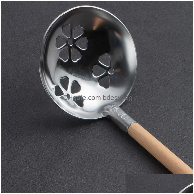 japanese style beech wood handle soup spoon stainless steel soup ladle long handle wooden spoon kitchen cooking utensil lx3993