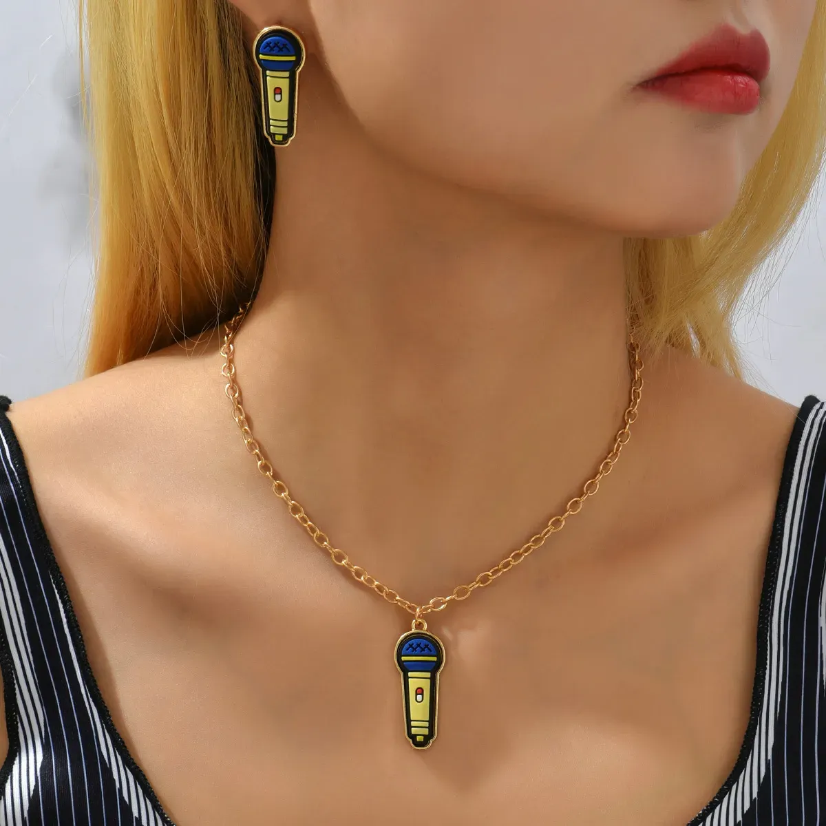 earring european and american crossborder hotselling microphone necklace earrings jewelry set hiphop hiphop style accessories spot