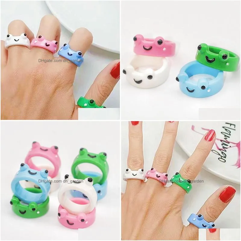 wholesale bulk 30pcs cute cartoon simle frog resin acrylic rings for women child colorful fashion jewelry party gifts accessory