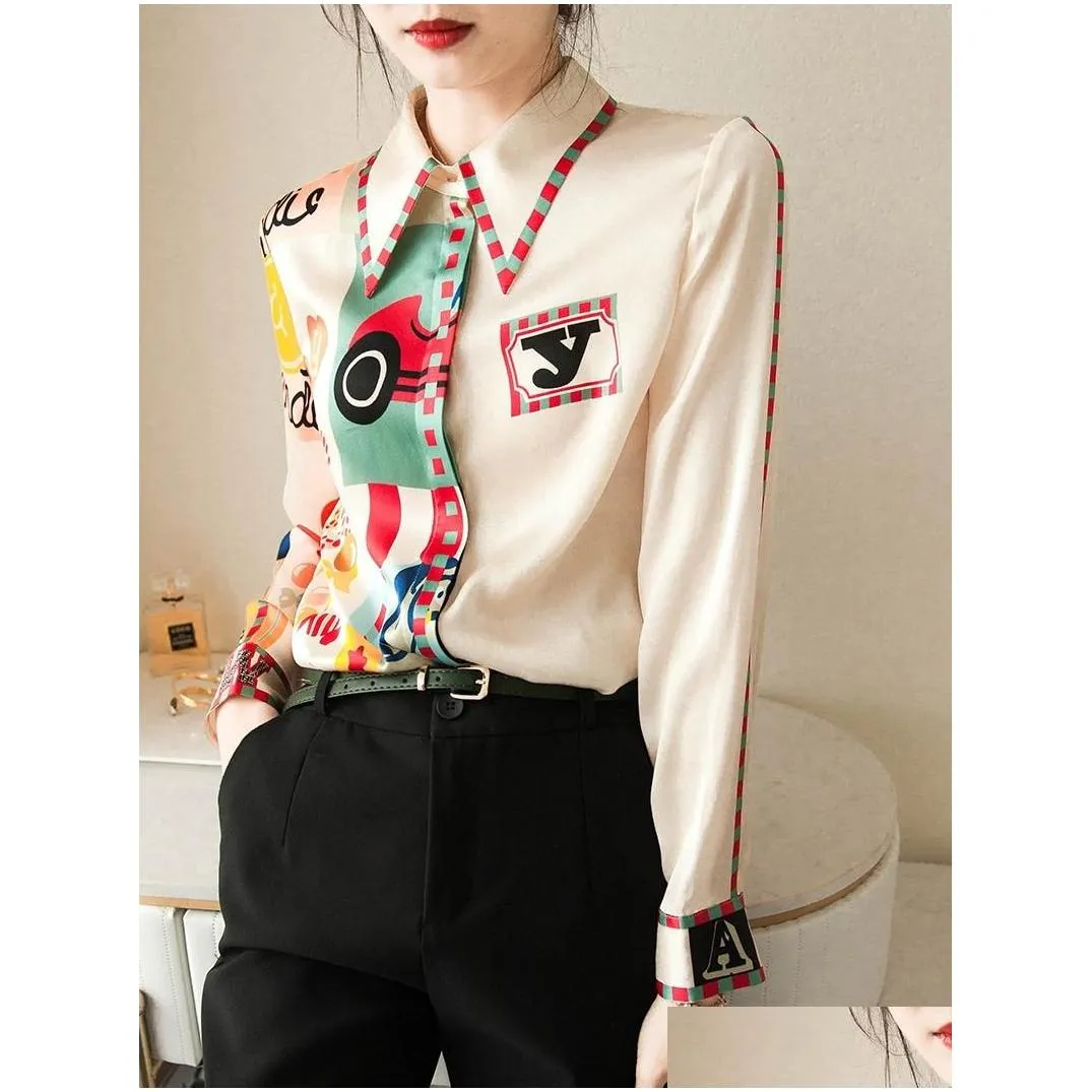 womens blouses shirts elegant print silk blouse women korean long sleeve shirt modis tops 2022 arrival