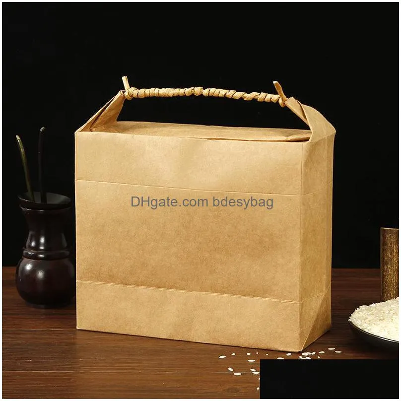 retro standing up kraft paper packing bag kraft cardboard box for rice tea food storage package bags wholesale lx4460