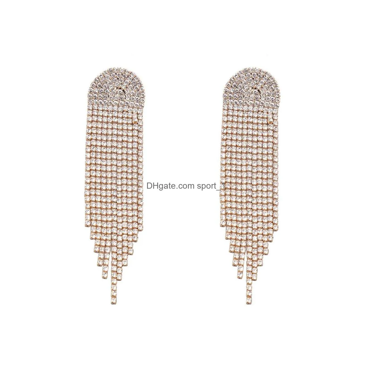 europe fashion jewelry full diamond tassels earrings exaggerated geometric chain tassels long earrings