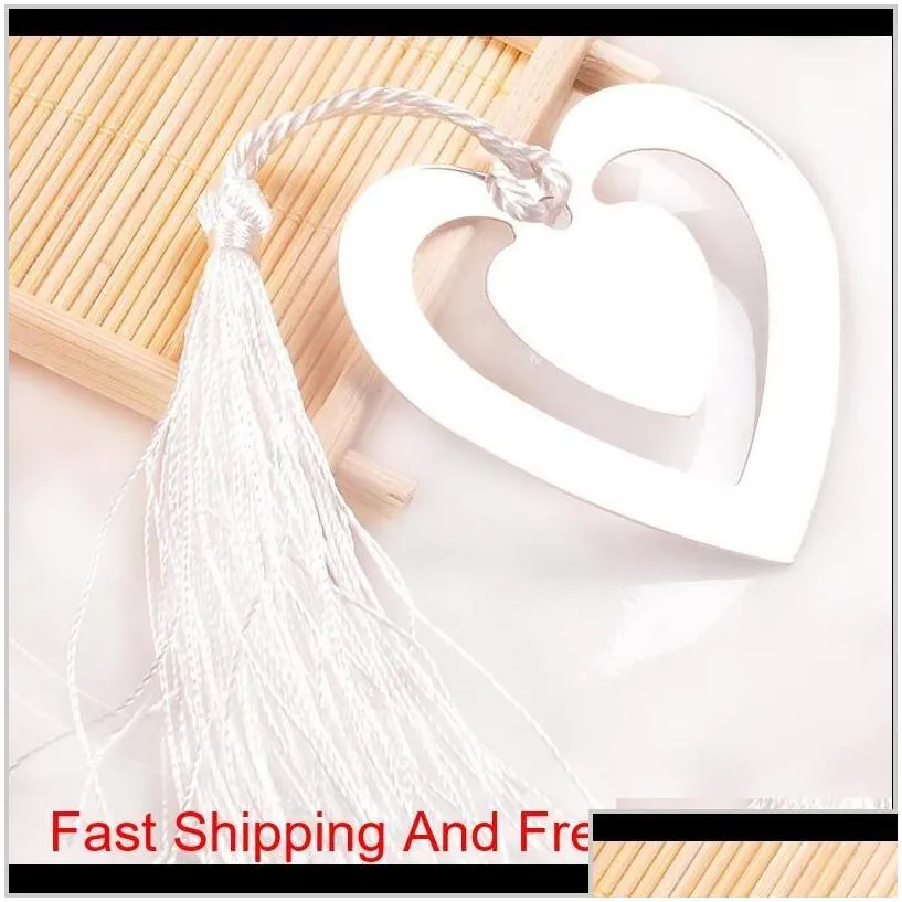 Party Favor Event Double Heart Metal Bookmarks With Tassels Baby Shower Christening Birthday Wedding Favor Back