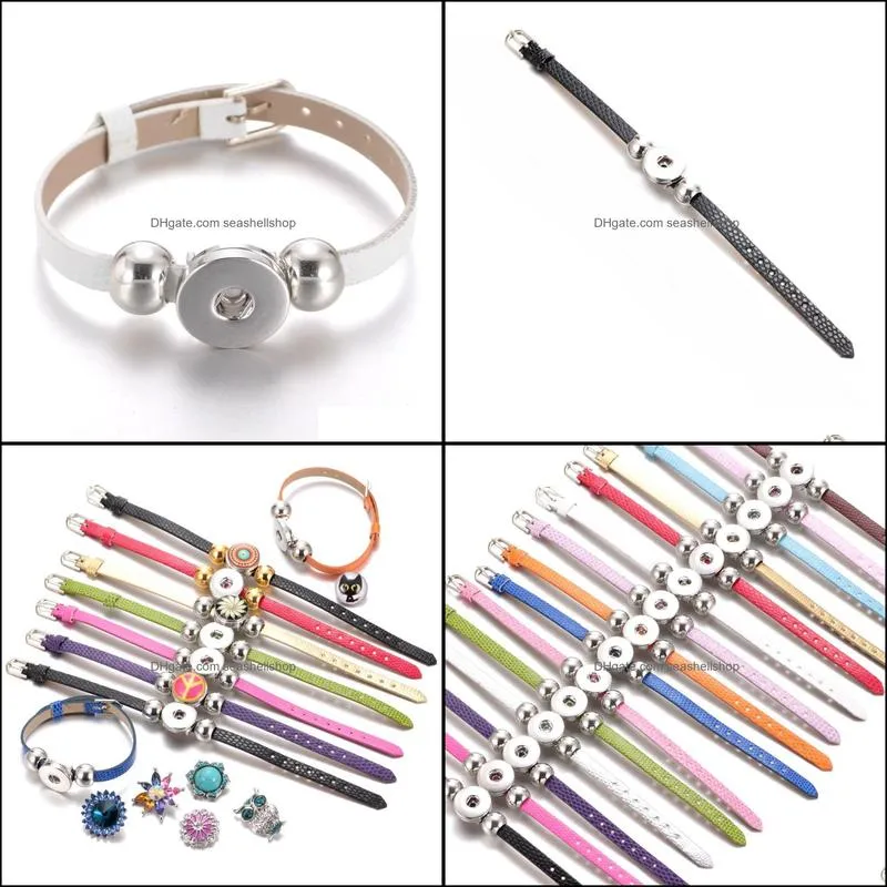 snap button 18mm jewelry pu leather diy armband 18mm snap button bracelet snap leather bracelet