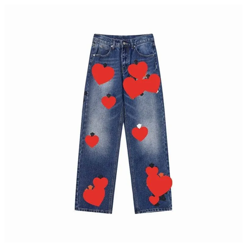 2023 Mens Jeans Designer Make Old Washed Jeans Chrome Straight Trousers Heart Prints for Women Men Casual Long Style Blue Black chromees hearts Purple Jeans