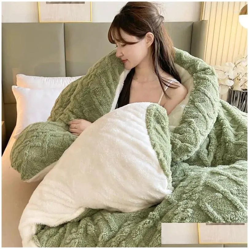 Blankets Super Thick Winter Warm Blanket For Bed Artificial Lamb Cashmere Weighted Soft Comfortable Warmth Quilt Comforter