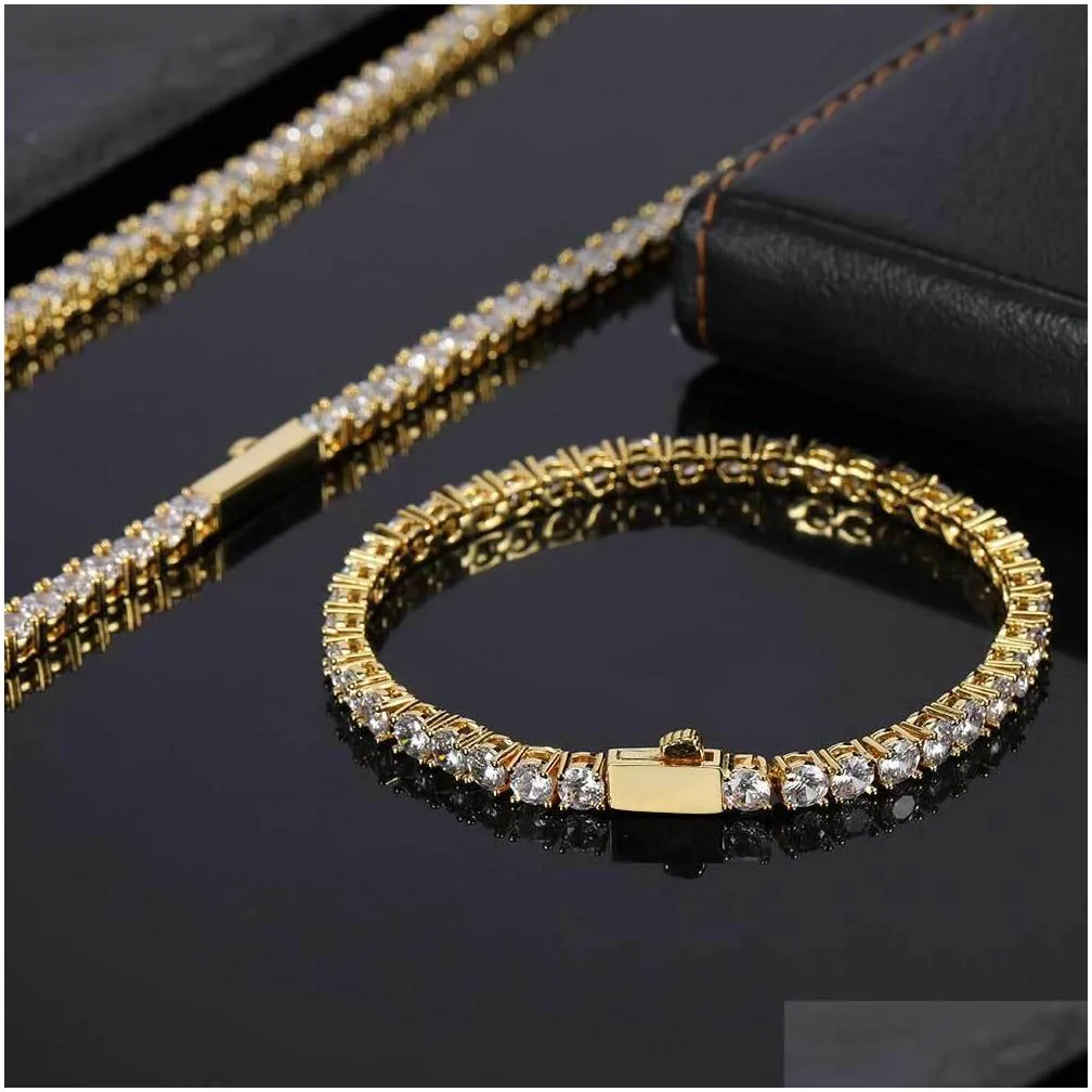 bling diamond stone tennis necklace bracelets for men 18k real gold plated graduated jewelry set jewelry