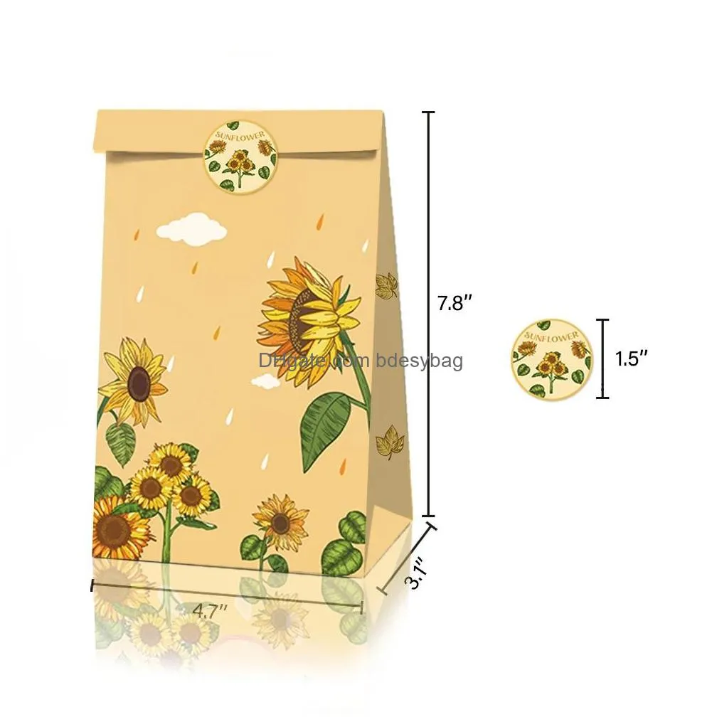 12pcs/lot sunflower paper bag with x18 stickers 150g quality environmental kraft paper food bag classic gift paper packing