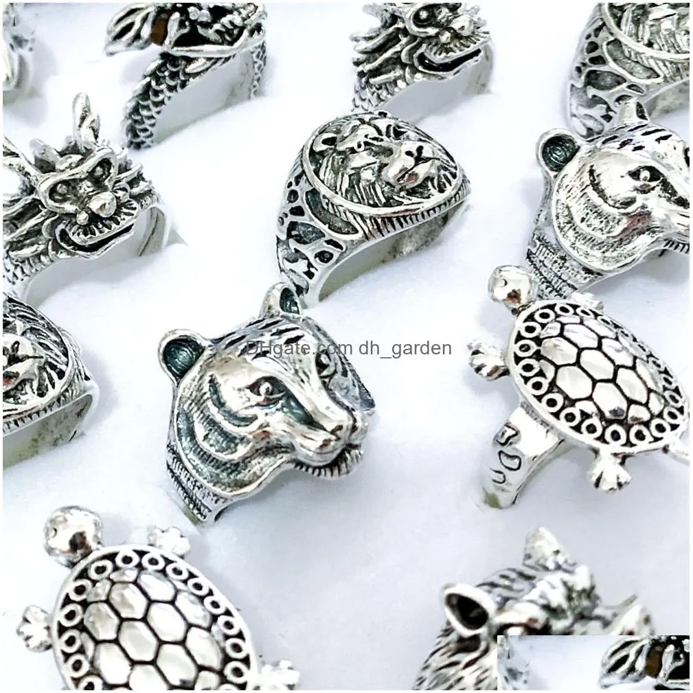 wholesale 30pcs multistyle animals rings mix vintage punk tiger  tortoise dragon  cool women men alloy gifts jewelry