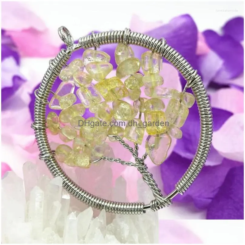pendant necklaces delicate handmade 50mm yellow crystal irregular chip gravel round silvercolor health lucky energy women jewelry