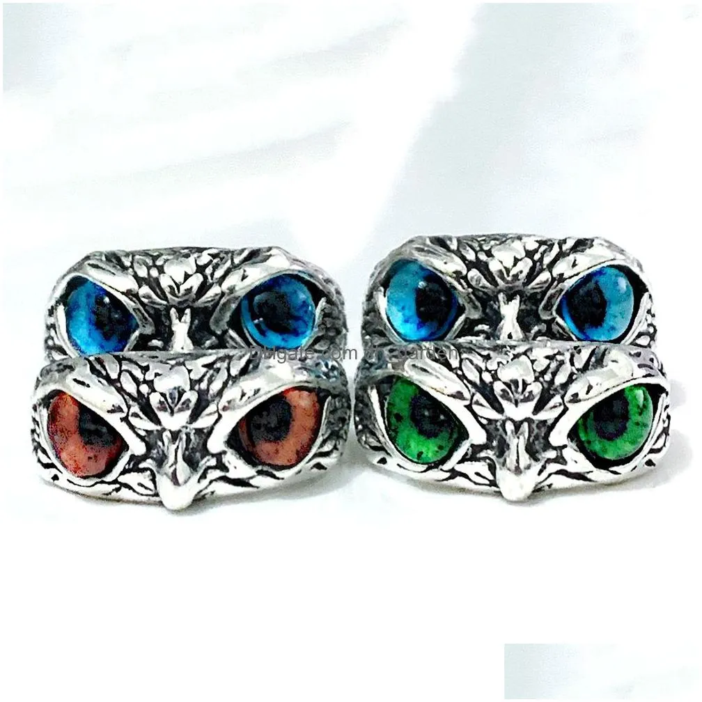 bulk lots 30pcs colour eyes owl vintage rings mix retro punk gothic rock men women cool party gifts jewelry