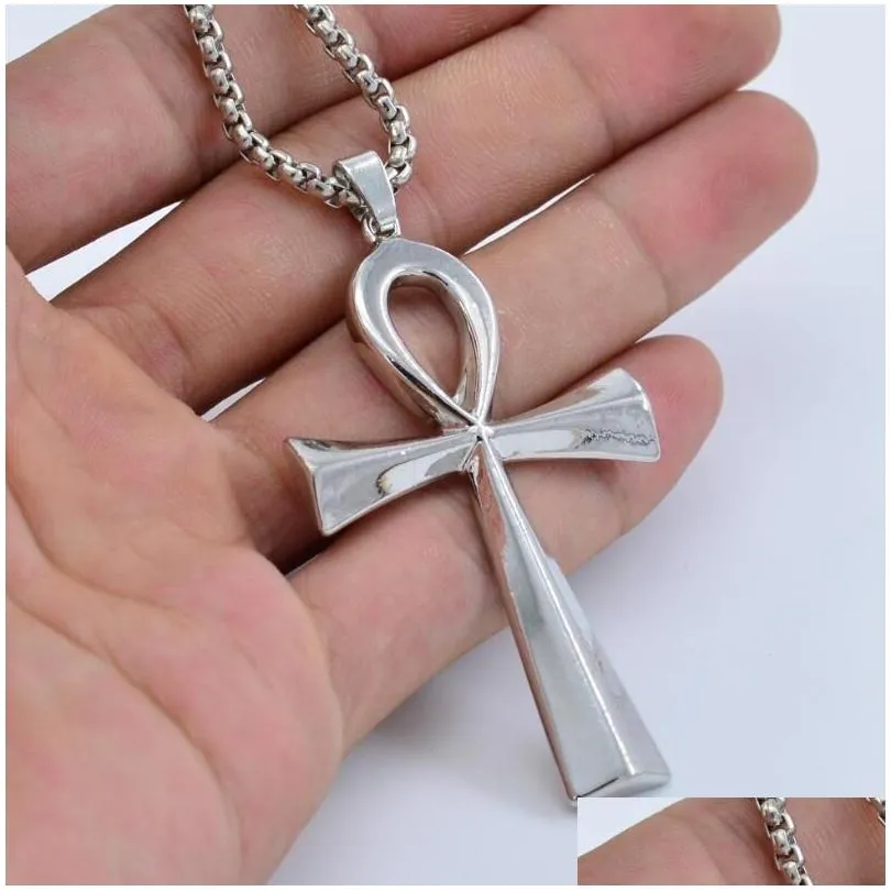 egyptian ankh crucifix necklaces pendants with chain metal symbol of life cross necklace gold silver fashion design punk hip hop religion jewelry gifts for men