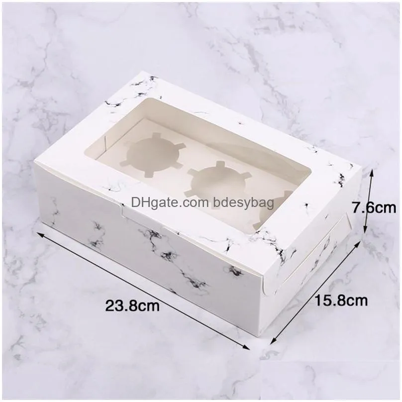 marble pattern transparent window baking box round cup cake box west point muffin packing wedding gift boxes lx0557