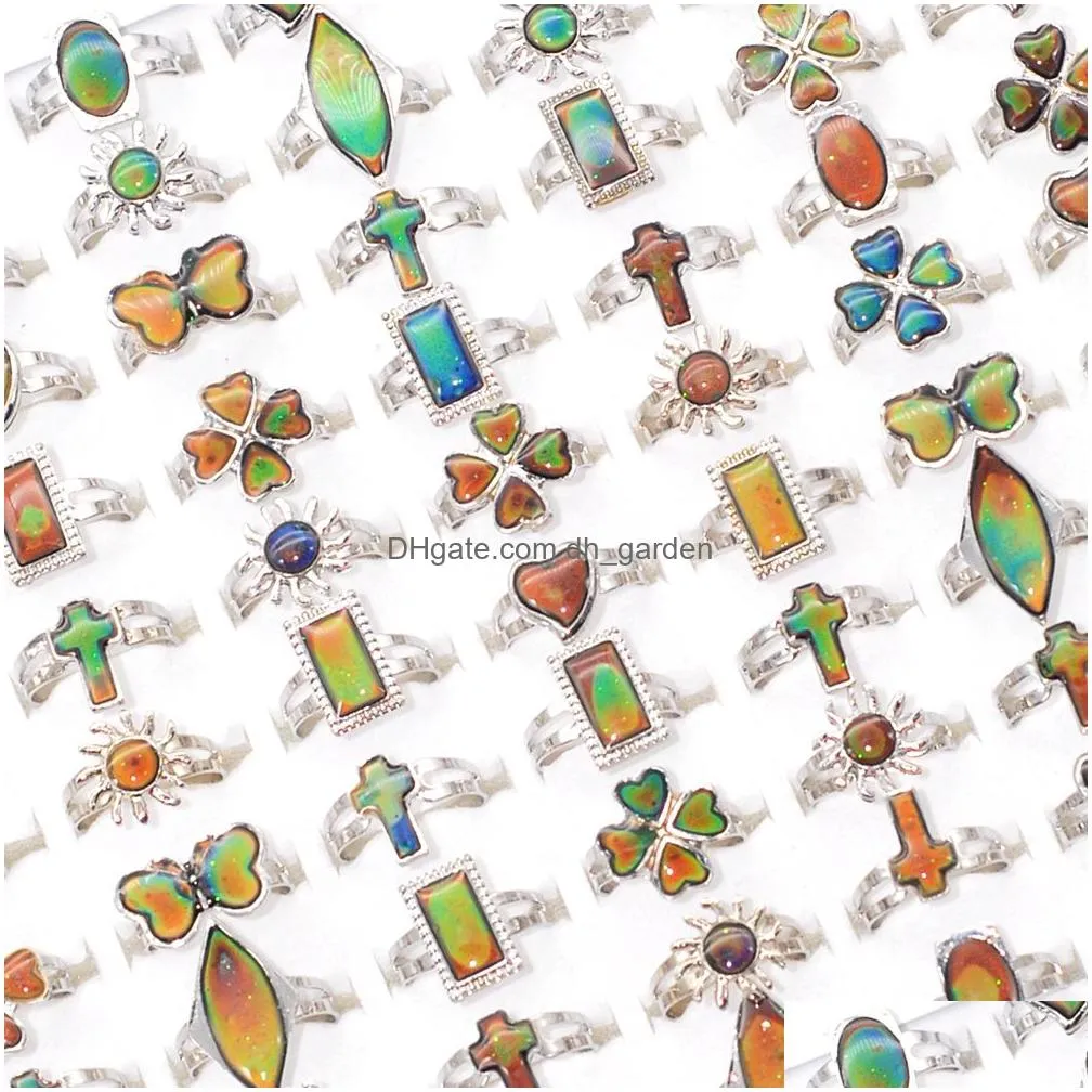 bulk lots 30pcs teenage cute vintage mood rings style mix geometry sun butterfly women kids design adjustable temperature changing color gifts accessories