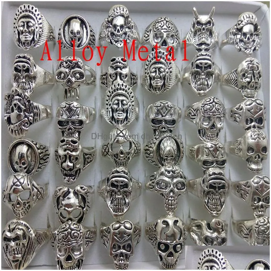 wholesale 50pcs mix skull stainless steel add alloy skull rings jewelry finger ring punk biker edelstahlringe fashion