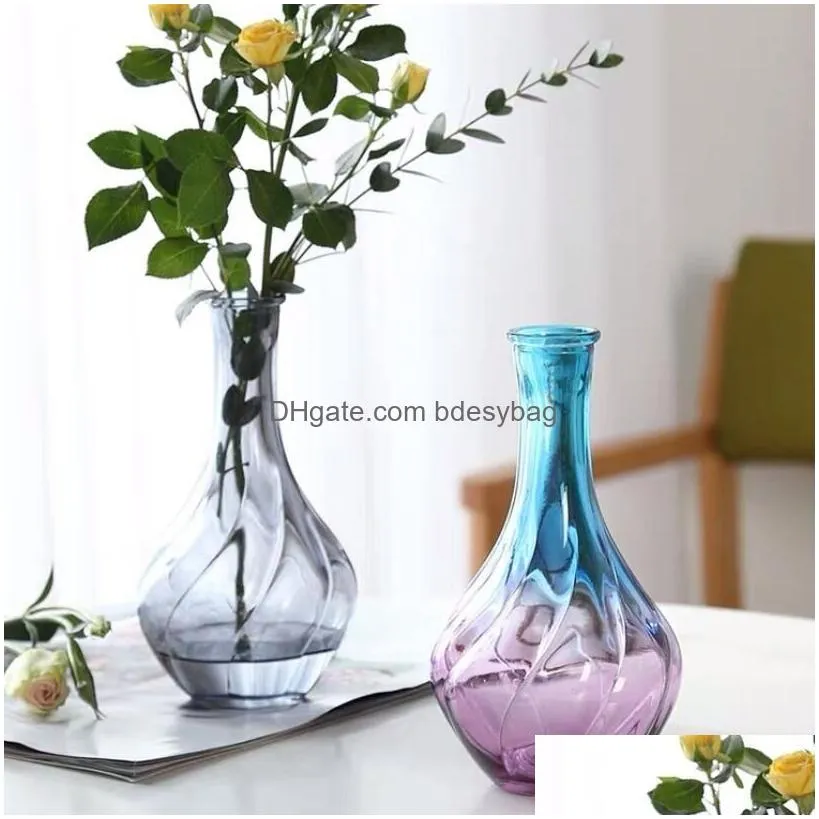 Vases Creative Simplicity Glass Vases Rich Bamboo Lily Striped Vase Home Living Room Flower Arrangement 17Cm Desk Ornaments Drop Deliv Dhqzl
