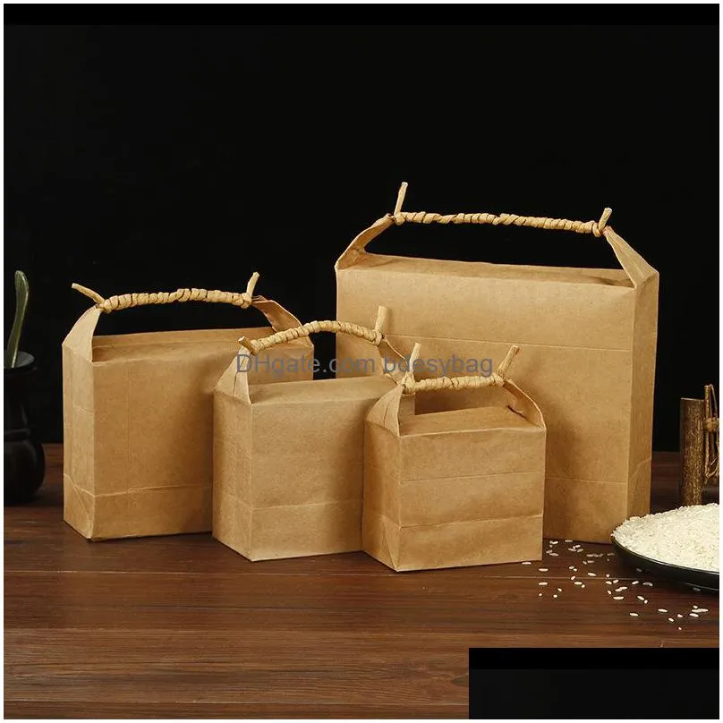 retro standing up kraft paper packing bag kraft cardboard box for rice tea food storage package bags wholesale lx4460