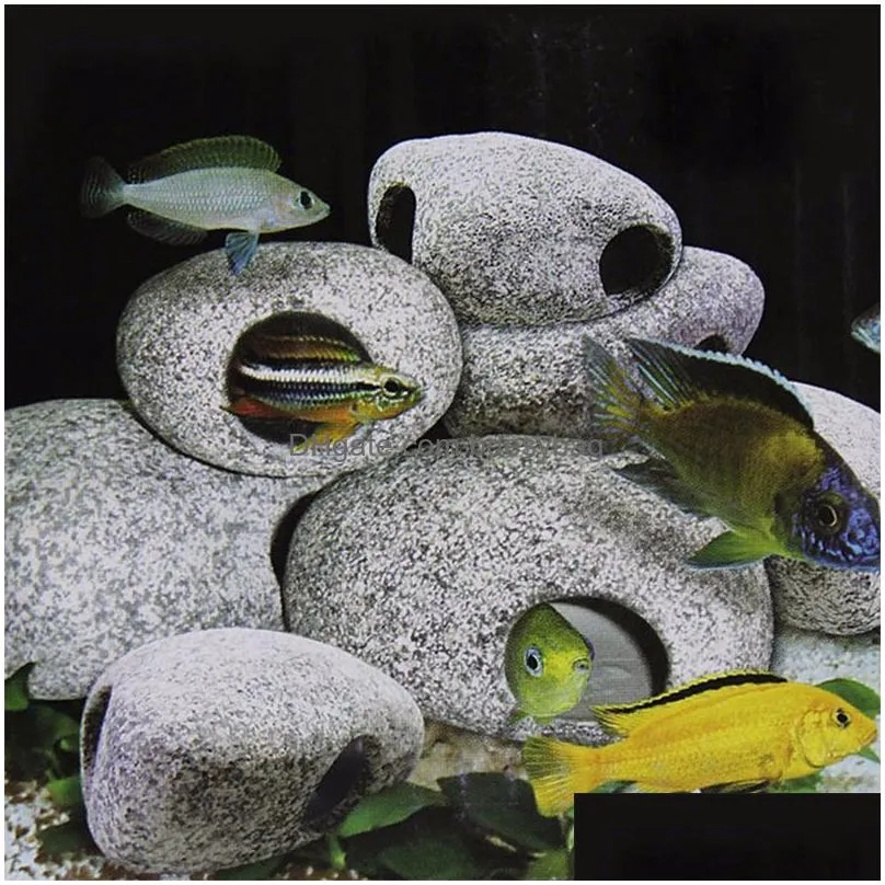 Decorations Aquarium Stone Fish Tank Decorations Resin Rock Cave Pond Shrimp Breeding Ornament Decor Accessory Decorative Marbles Drop Dhcpd