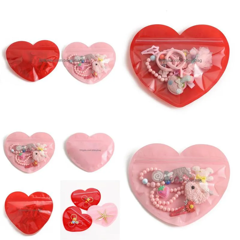 heart shaped jewelry small bag love plastic bag valentines day candy food self sealed bag wholesale lx4899