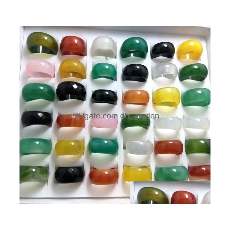 wholesale 50pcs 6mm 8mm agate rings fashion band jewelry multi color wedding stone ring for man women