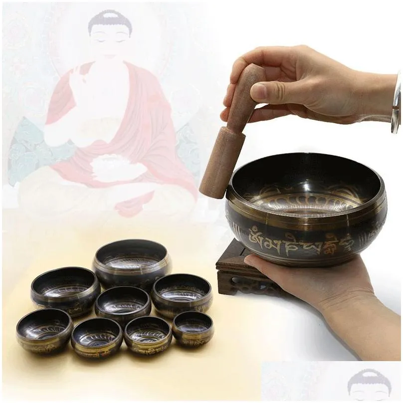 Nepal Large Tibetan Bowls Manual Tapping Metal Craft Buddha Religious Earthenware Bol Tibetain Luneaire Chantant Meditation 201125