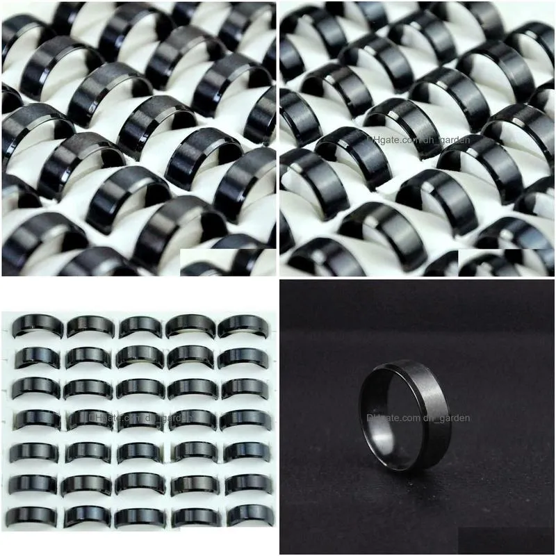wholesale 50pcs 316l stainless steel rings style band fashion black plain flat jewelry finger ring men women acier edelstahlringe