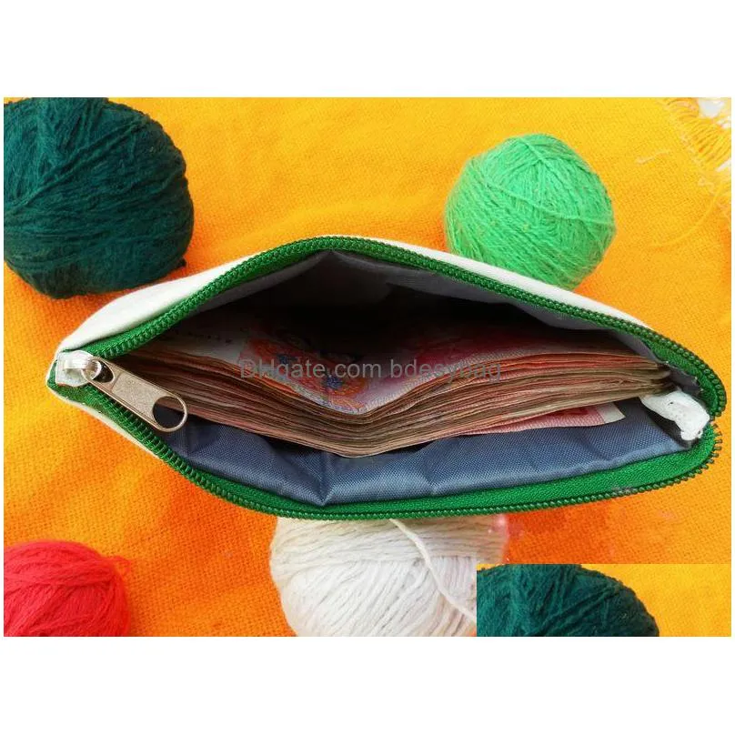 colorful blank canvas zipper pencil cases pen pouches cotton cosmetic bags makeup bags mobile phone clutch bag organizer lx0562