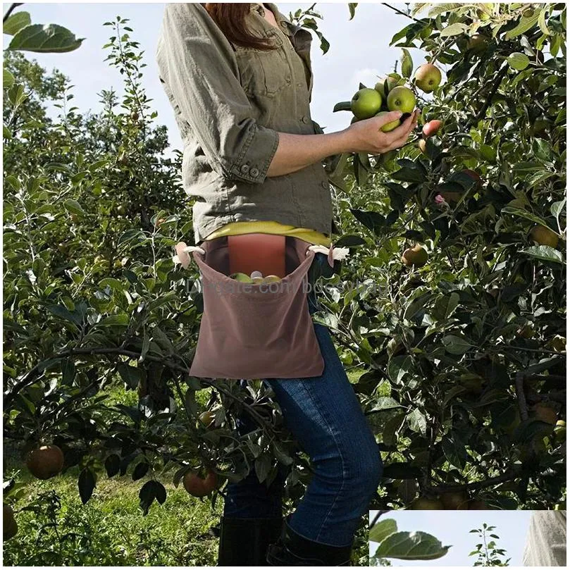 outdoor foraging bag portable fruit picking pouch collapsible berry puch storage hiking camping drawstring canvas bag lx5141
