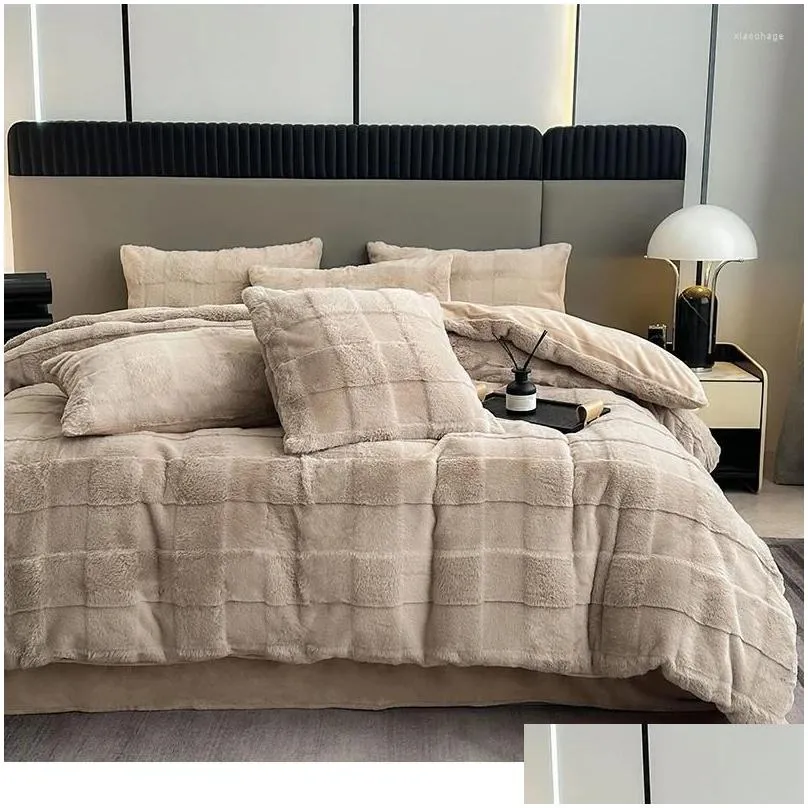 Bedding Sets Faux Fur Bed Linen Fluffy Cover Full Set Microfiber Winter Quilt Duvet Double Home Sheets Blanket