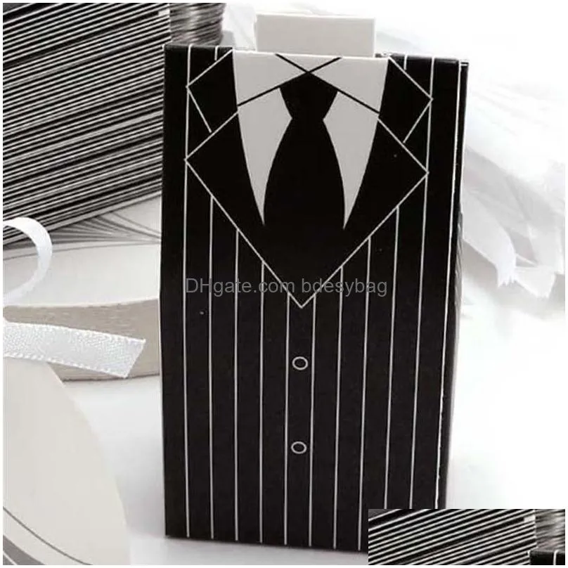 100pcs 50pairs european style tuxedo dress bride groom wedding favors candy boxes bomboniera party gift boxes with ribbons lz0082