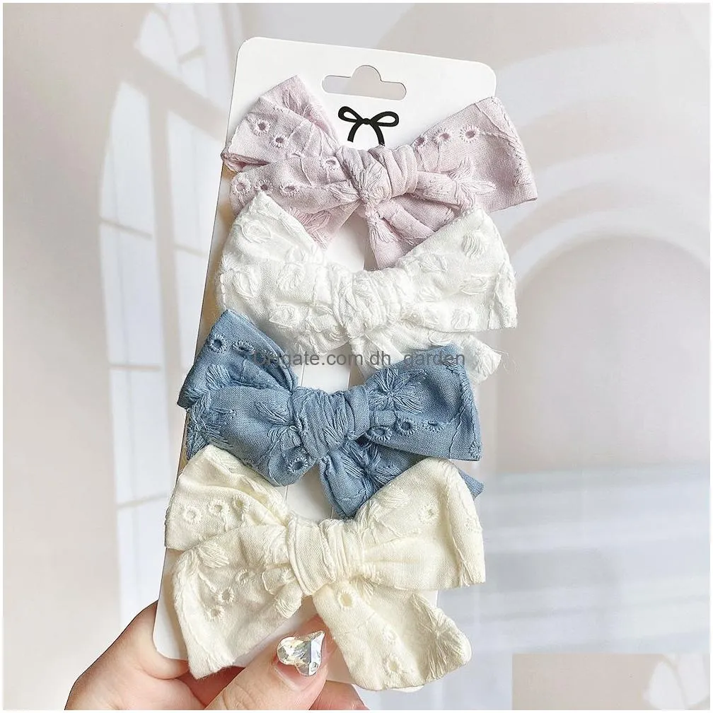 Hair Clips & Barrettes 4Pcs/Set Sweet Print Bowknot Hair Clips For Cute Baby Girls Cotton Bows Hairpin Barrette New Headwear Dhgarden Otkd8