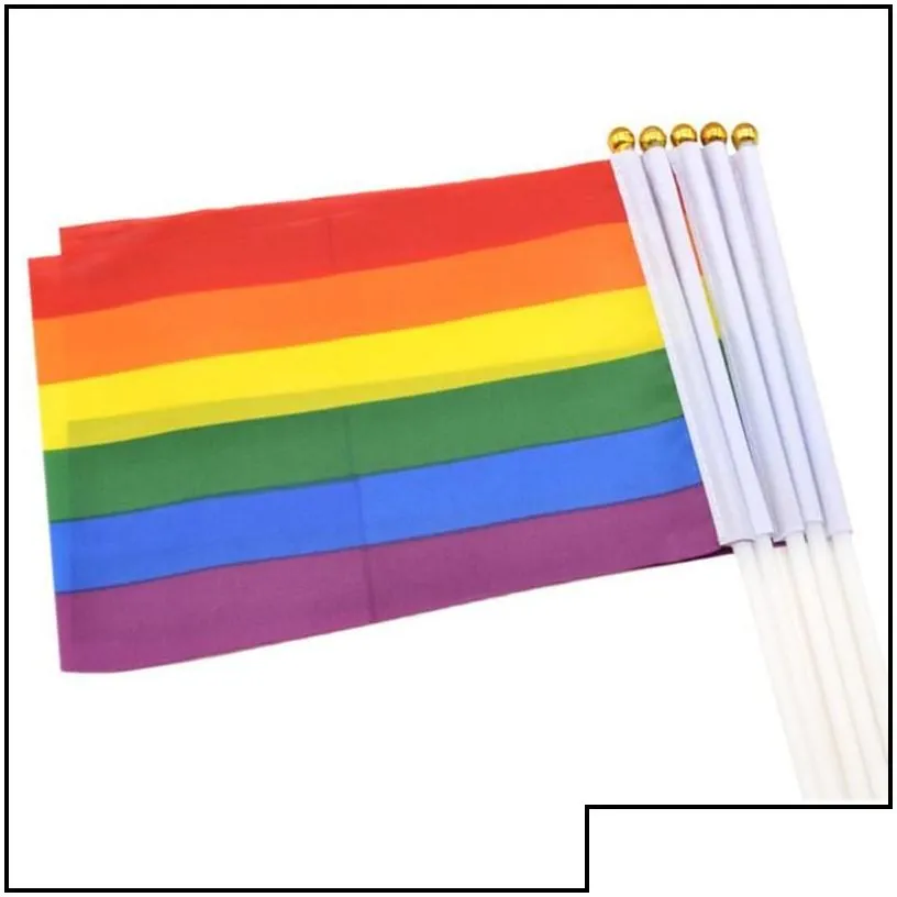 banner flags gay pride flag plastic stick rainbow hand american lesbian lgbt 14 x 21 cm drop delivery home garden festive party suppl