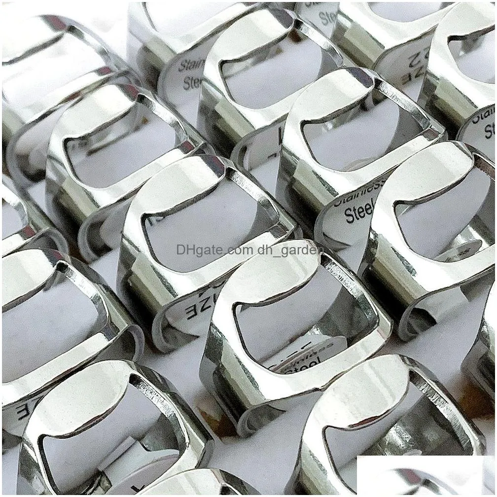 bulk lots 20pcs silver bottle opener stainless steel band rings fashion convenient men women party gifts jewelry