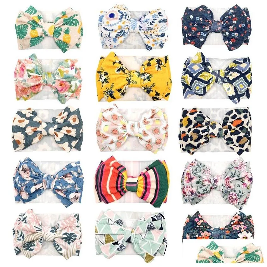 20pcs baby girls floral printed big bow headbands bandanas 15 colors children princess hair bows accessories kids design boutique