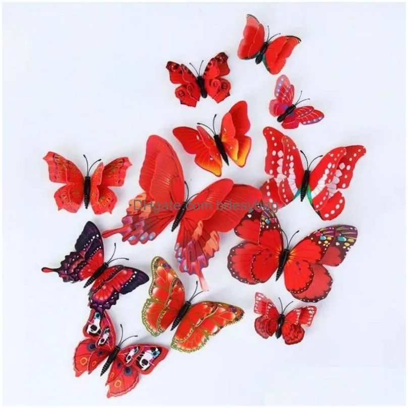 Wall Stickers Double Layer 3D Butterfly Wall Sticker On The Home Decor Butterflies For Decoration Magnet Fridge Stickers Drop Delivery Dhznc