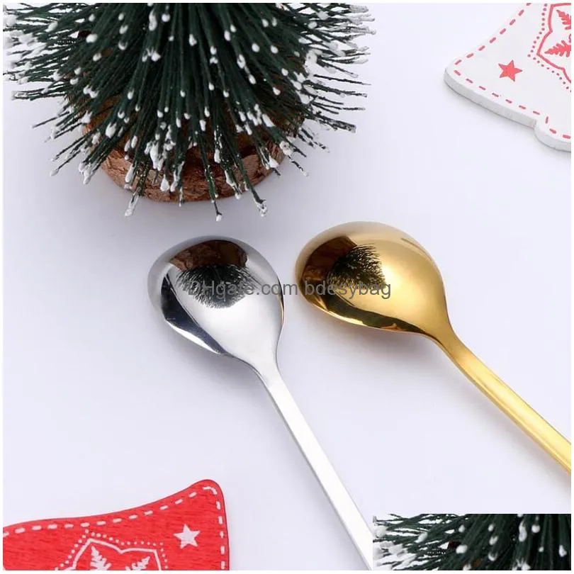 Coffee Scoops Creative Christmas Coffeeware Gold Sliver Coffee Scoops Stainless Steel Cutlery Set Serving Colorf Unique Spoons Drop De Dh6Vf